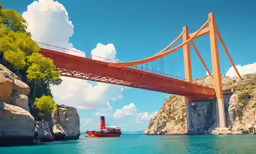 a picture of the ship is near the bridge
