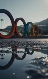 a bunch of colored rings that are on the water