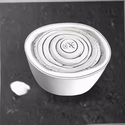 an artistic white bowl with an unusual design sits on a black marble surface