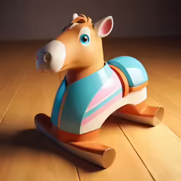 toy rocking horse on wood table in daylight