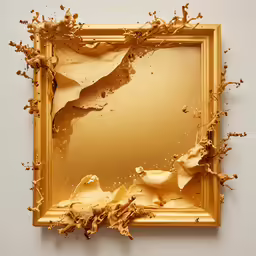 a painting of brown, water and dust flying over an open gold frame