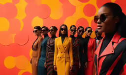 the woman is standing next to several women in colorful clothing