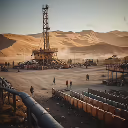 a drilling tower is seen near the ground