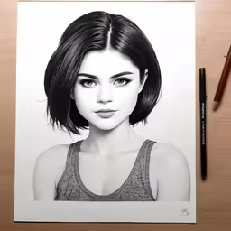 a drawing of a girl wearing short black hair