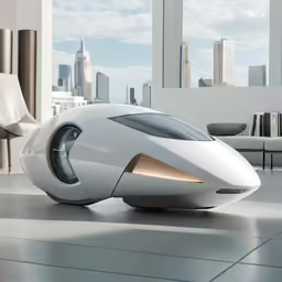 a modern looking car parked in a white room