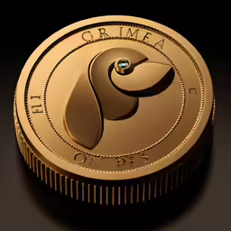 a golden coin with a dog and the words crimea on it