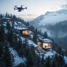 the small airplane is flying over the mountains
