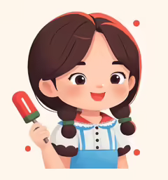 the animated character girl in her traditional school uniform holds a plastic object