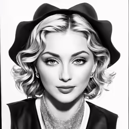 black and white photograph of woman in black hat