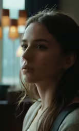 a close up shot of a woman with long hair