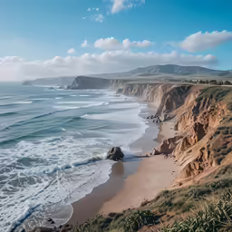 beach view with white capped sky and waves