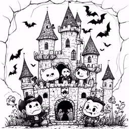a halloween scene with cats and witches on the castle