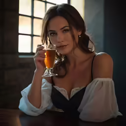 a woman is holding a glass of wine at a table