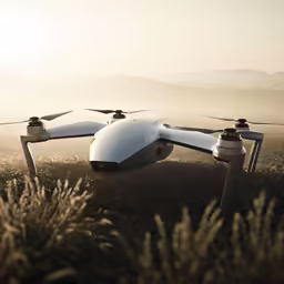 an aerial photograph of a white flying over grass