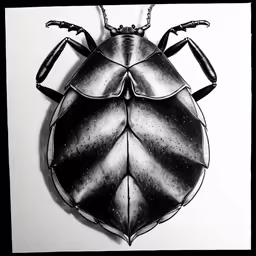 a black and white photo of a beetle