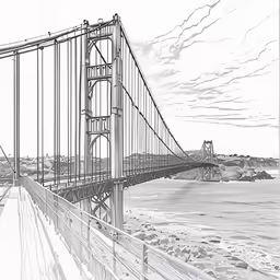 this drawing depicts the view from below the golden gate bridge