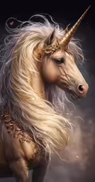 a portrait of an unicorn with long mane and tail