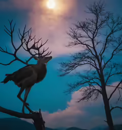the birds are perched on the trees at night