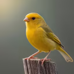 the bird is perched on top of the wood post