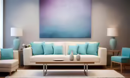 the light blue and white furniture in this modern living room is nicely decorated