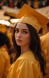 a young woman wearing a graduation gown and cap