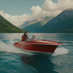 a man and woman riding in a speedboat on the water