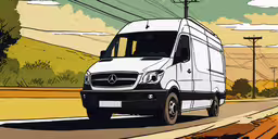 an illustration of a truck driving on the road,an ink - drawing of a van driving on the road