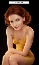 the model in yellow dress posing for the camera