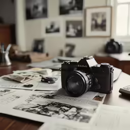 a vintage camera sitting on top of an old fashioned photo