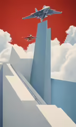 a painting of a plane in the air