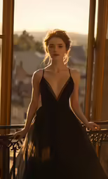 an attractive woman posing in a black dress