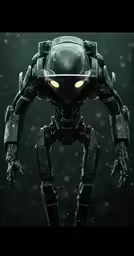 a robot with glowing eyes in the dark