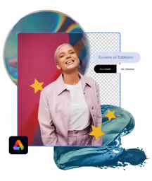 a woman that is next to a photo