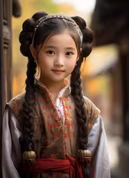 the girl in chinese dress is posing for a picture,an image of an asian girl in traditional dress
