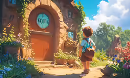 a little boy that is walking out of a gate