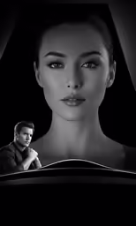 the woman has black lipstick and has dark hair