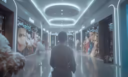 a man walking through a movie lobby