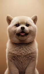 a happy dog is sitting and smiling with his paws folded out