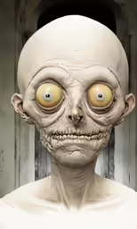a creepy man has a weird looking head