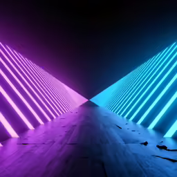 a photo of an abstract architectural structure with neon lights
