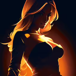 the female figure is illuminated by a blazing light,a woman in a gas station shirt standing