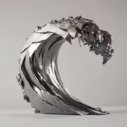 a sculpture of metal, with the shape of a wave