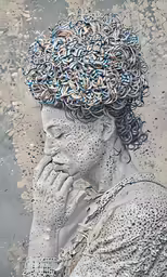 a man in white is covering his face with chains