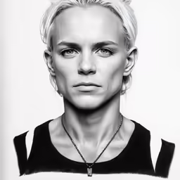 a black and white photo of a woman with short hair