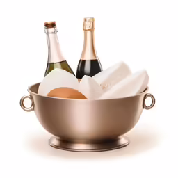 a champagne cooler with a bottle of wine and two bags of wine