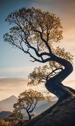 a tree with a curved road going up a hill