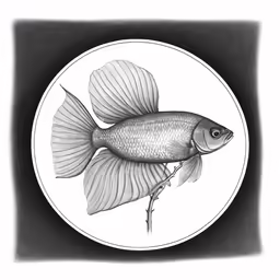 a drawing of a black and white fish on a black and white background