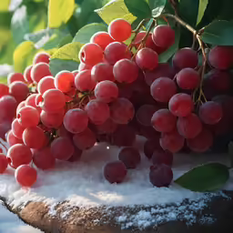 berries are laying on the ground in front of snow