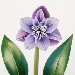 there is a single purple flower with green leaves on it
