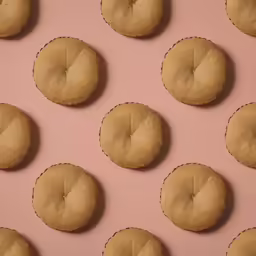a dozen cookies laid out on a pink background